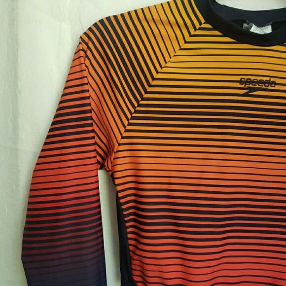 Speedo Long Sleeve Crop Top Navy Orange Striped Women's Size 8 US 10 AUS - Picture 3 of 12